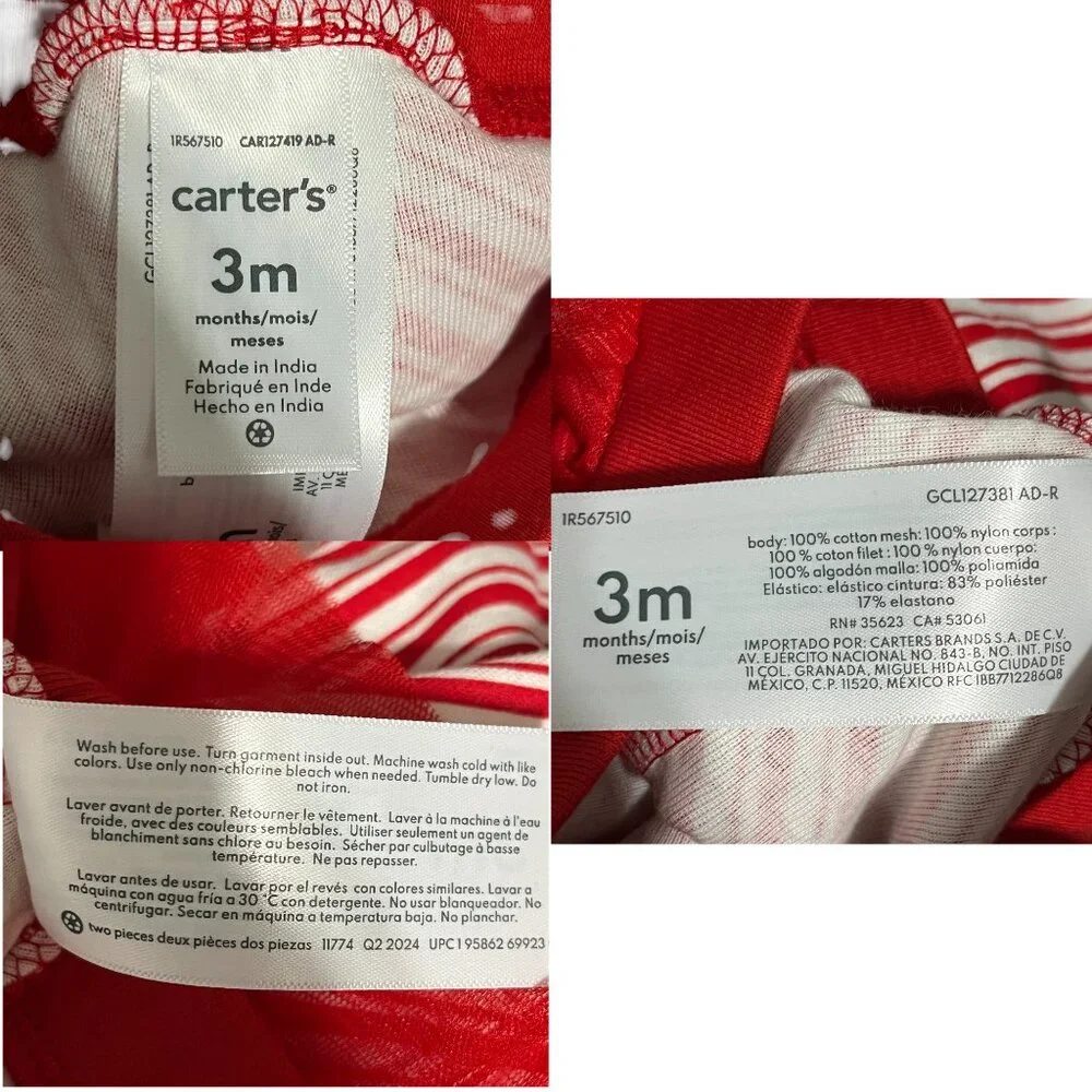 Carters 4 Pc Baby Girl Christmas Outfit Lot 3 Mos Holiday Pjs One Pieces NWT
